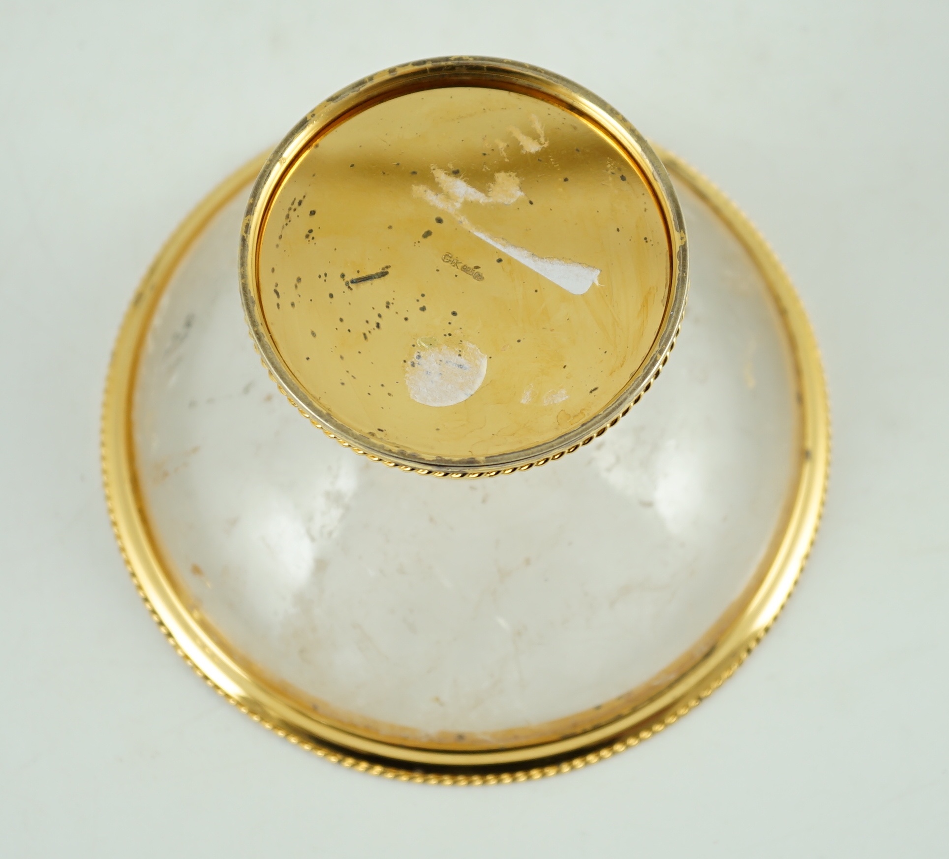 An early to mid 20th century German silver gilt mounted gilt rock crystal pedestal dish, by Gayer & Krauss